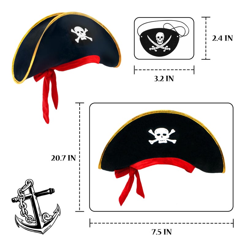 D-Fokes 2 Pieces Pirate Hat Skull Print Pirate Captain Costume Cap - Pirate Accessories Funny Party Hat for Caribbean Fancy Dress with Eye Patch - Image 2
